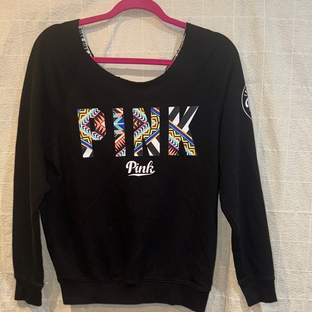 PINK Victoria's Secret Black Multicolor Graphic Sweater